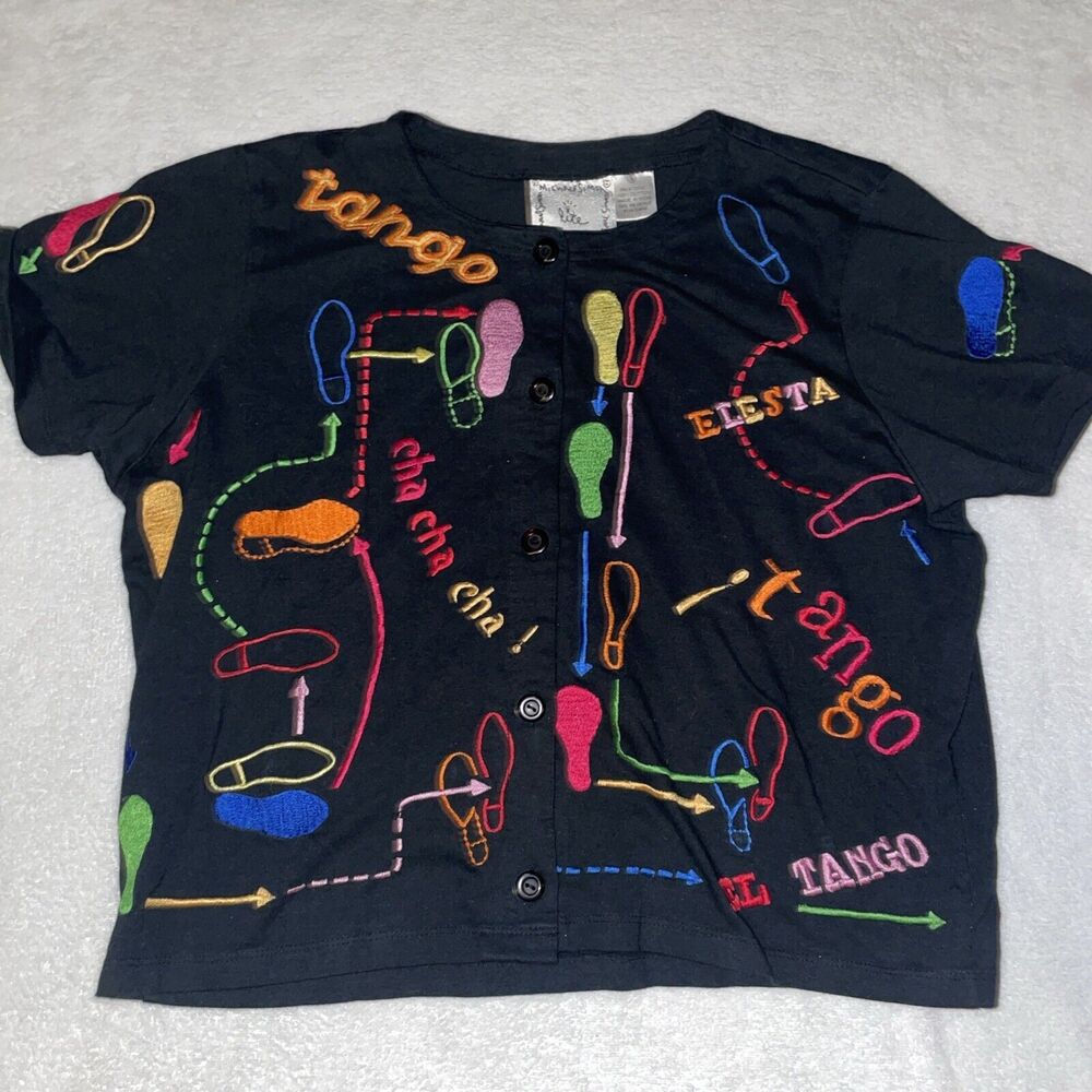 Michael Simon Lite Womens Cardigan Sz S Black Short Sleeve Tango Elesta Cha Cha